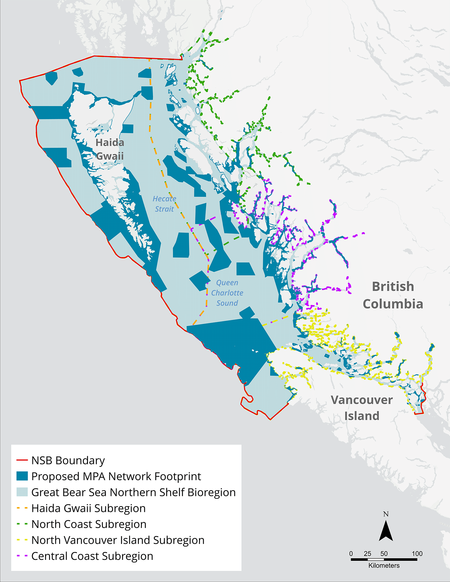 Map of the proposed Great Bear Sea Marine Protected Area Network.