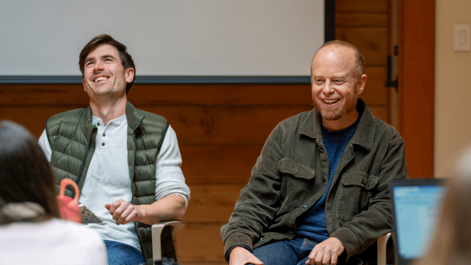 Mayor of Whistler Jack Crompton and MP Patrick Weiler speaking to the Young Leaders on a panel about effectively influencing government. Photo by Mike Crane Photography